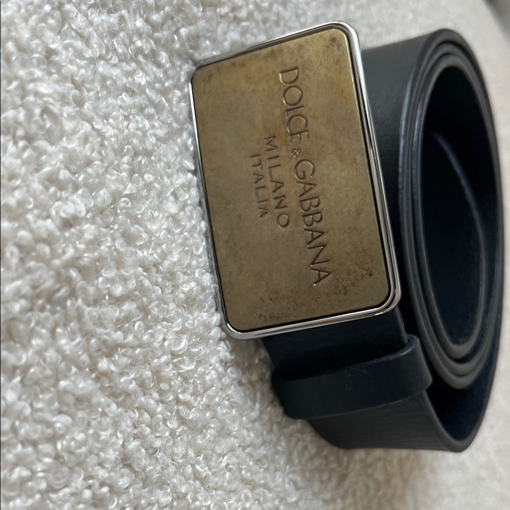 Dolce & Gabbana Black Leather Belt with Aged Gold Buckle
